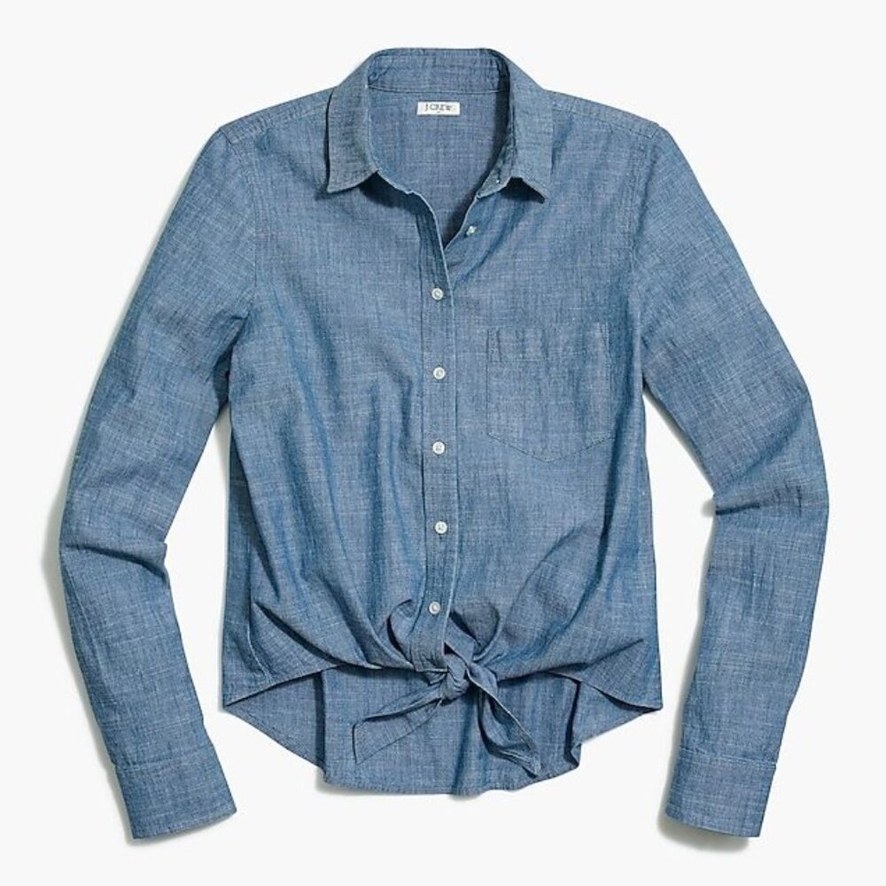 J.Crew Factory Chambray Shirt Top Tie-waist Knot Women's XXS